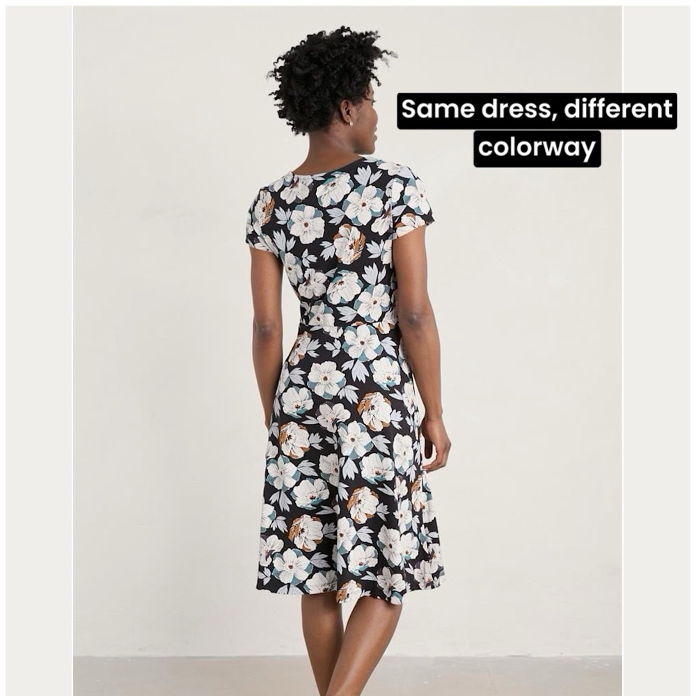 Seasalt Cornwall Riviera II Dress Size US 8 Organic Cotton Black Purple Floral - Picture 4 of 15